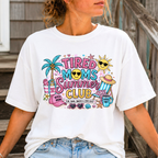 Tired Moms Summer Club graphic t-shirt in white color