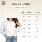 Unisex sweatshirt size chart Gildan 18000 measurements chest and length guide for women and men crewneck