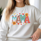 White mama sweatshirt with floral patchwork design, soft aesthetic mom outfit
